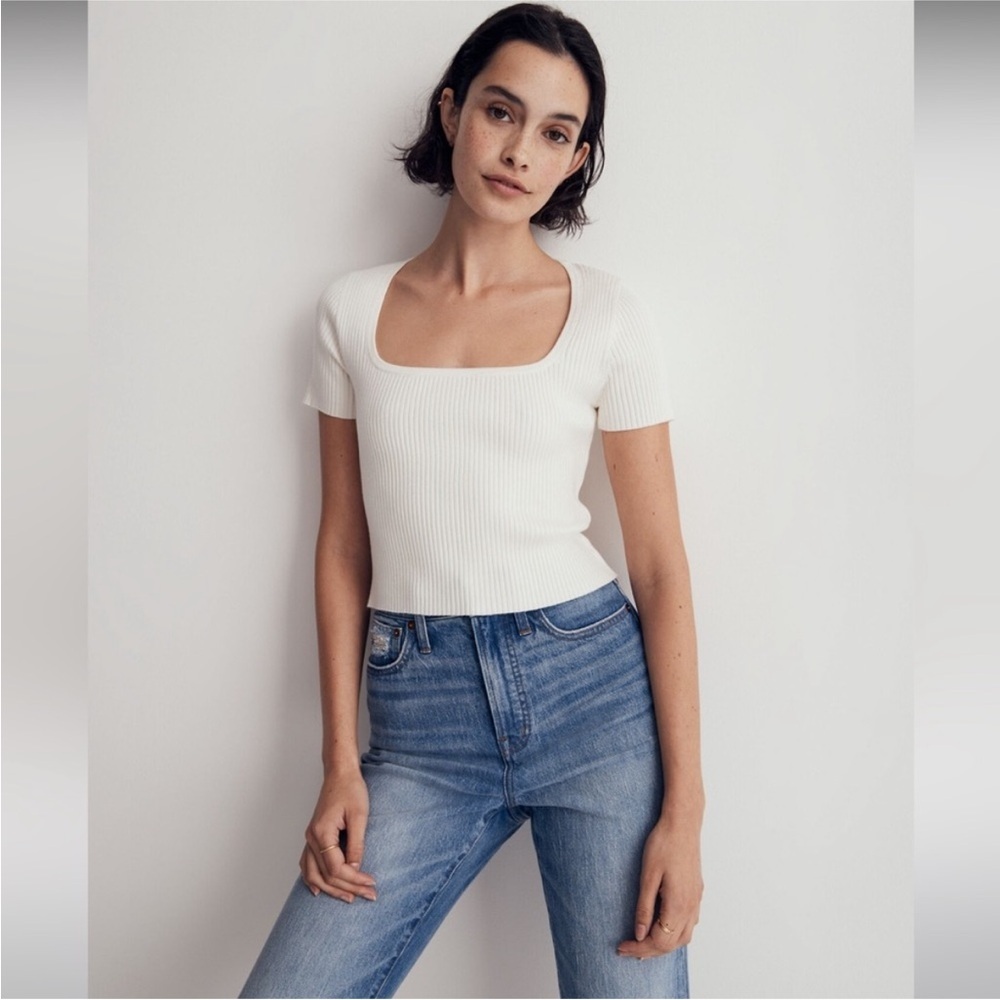 Madewell Ribbed Sweater Square Neck Top